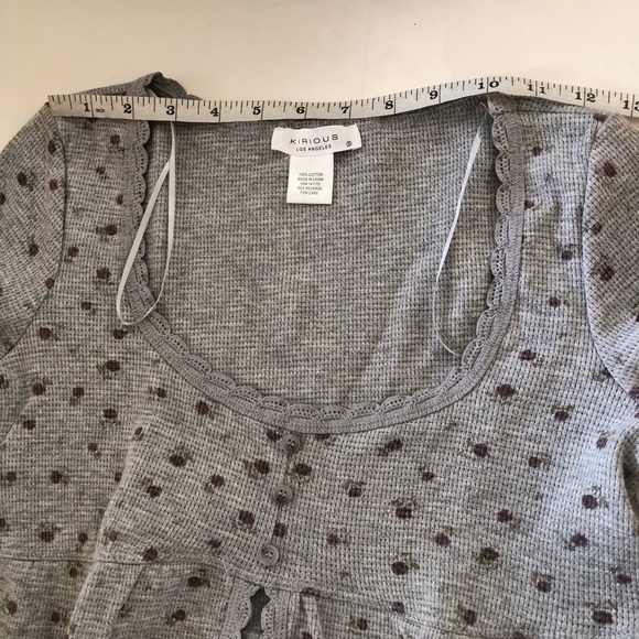 Kirious Los Angeles Floral Babydoll  Waffle Knit Long Sleeves Crop Top Size S - Picture 8 of 11